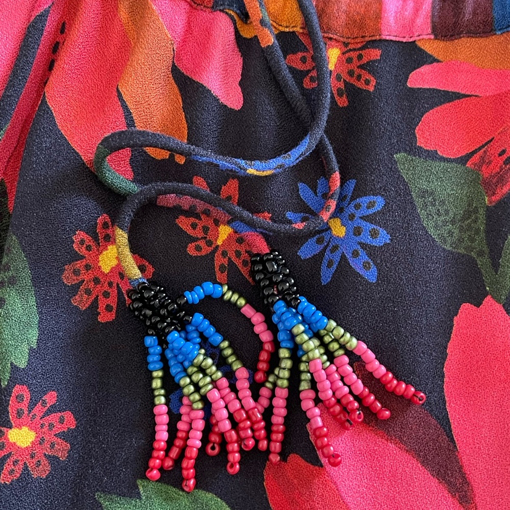 Farm Rio Black Banana Sky Mini Dress size Medium Resort Wear Floral Tropical - Picture 8 of 11